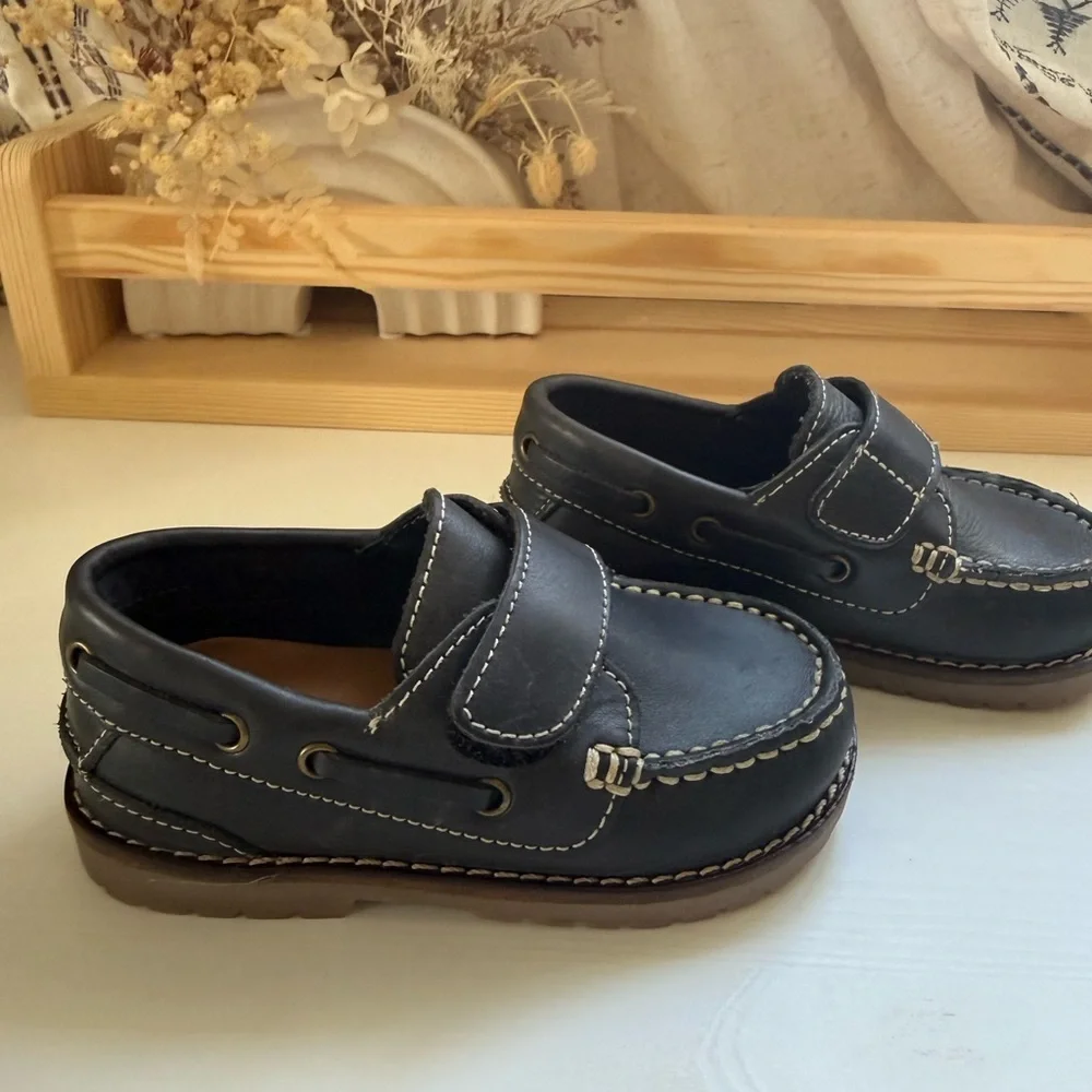 Kids  Leather Velcro Dress Loafers